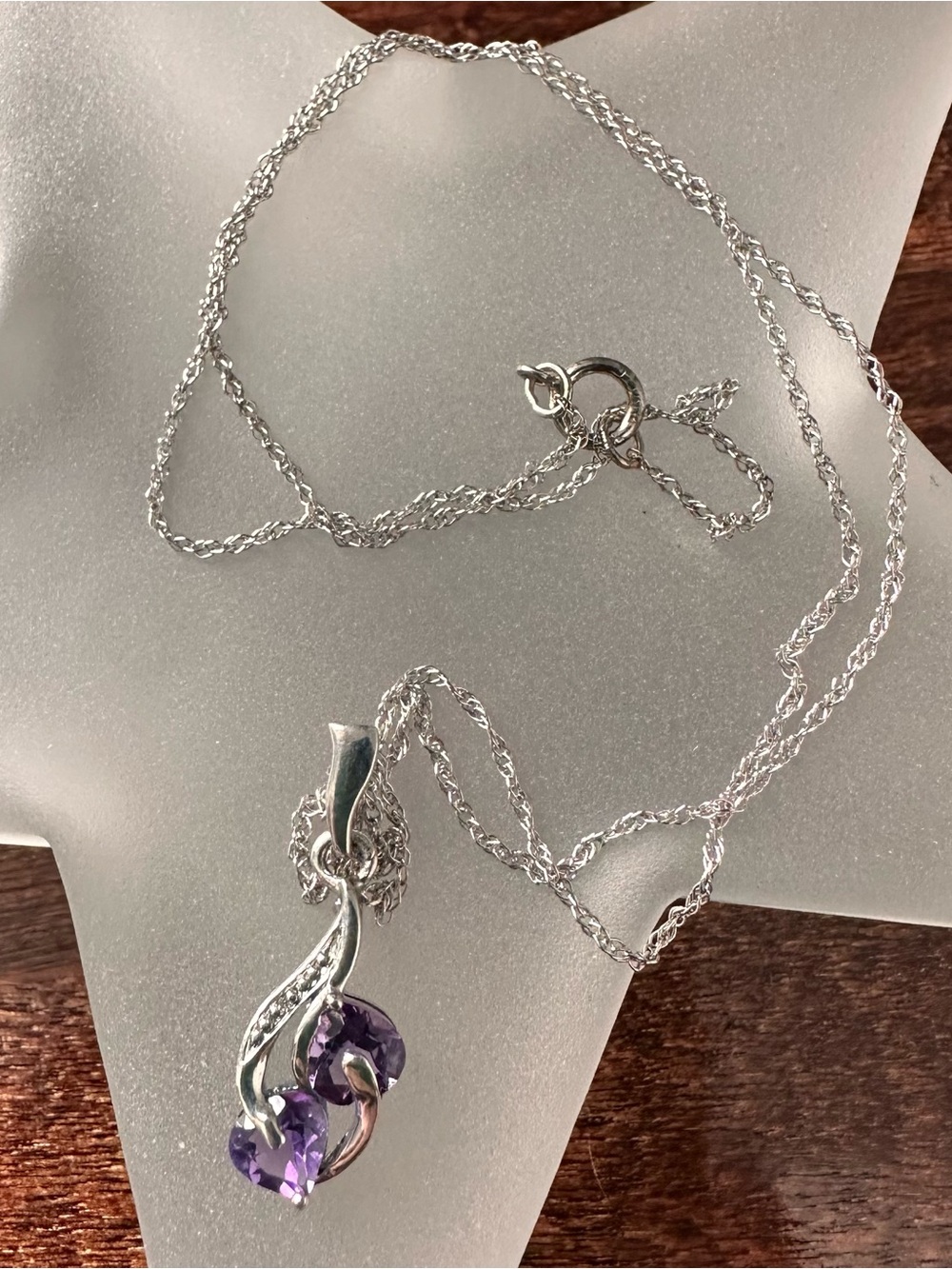Sterling silver and amethyst necklace with diamond accent, 18in